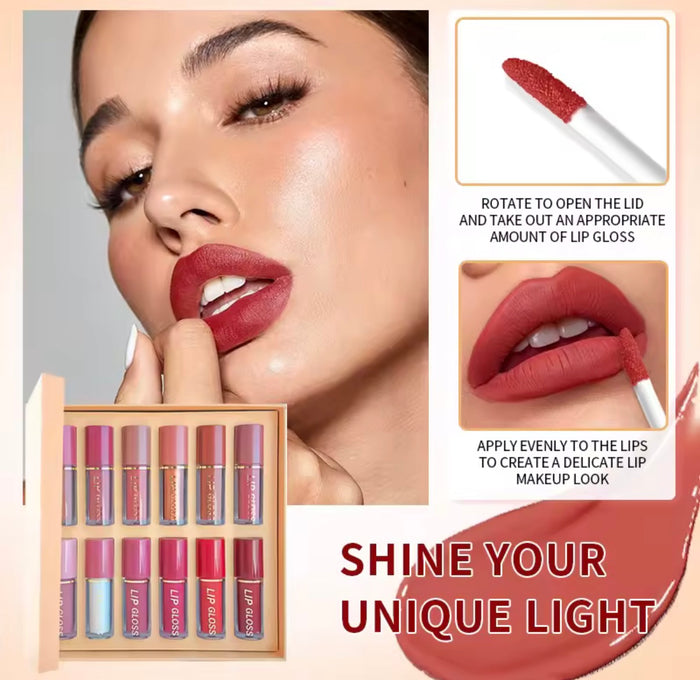 12-delige nude lippenstift set met matte en glanzende tinten